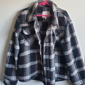 GB Plaid Button Up Black Brown Jacket Shacket Girls Size M